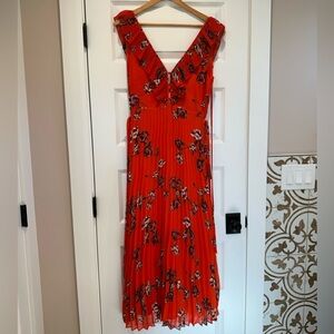 Elegant Floral Red Dress